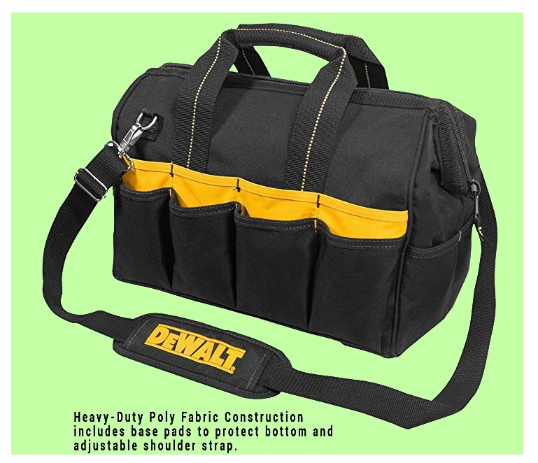 DeWalt tool bag with central compartment and pockets. From www.LadiesToolKit.com