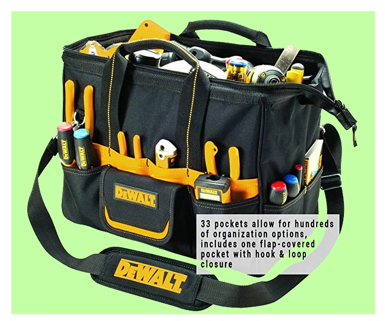DeWalt tool bag with pockets and central compartment. From www.LadiesToolKit.com