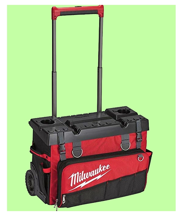 Hard top, wheeled tool bag with handle. From www.LadiesToolKit.com