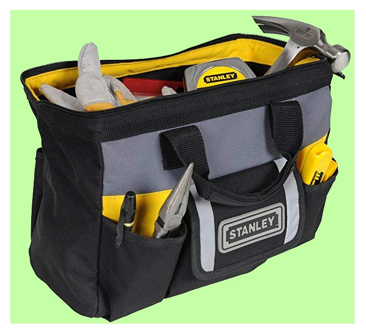 Stanley tool bag with large main compartment and side pockets from www.LadiesToolKit.com